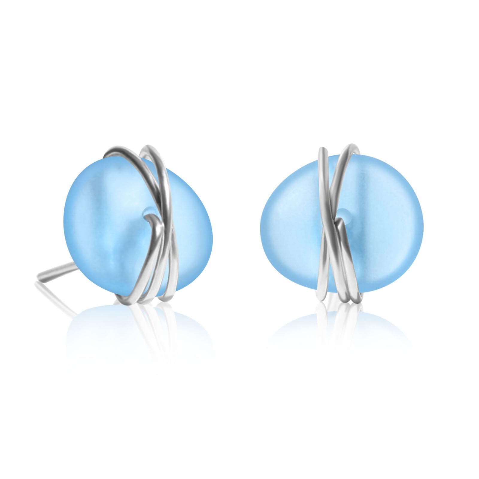 Sea Glass Earrings S925 Sterling Silver Hypoallergenic Handmade Stud Post Earrings Beach Glass Fashion Handcraft Jewelry earrings stud earrings from daughter son