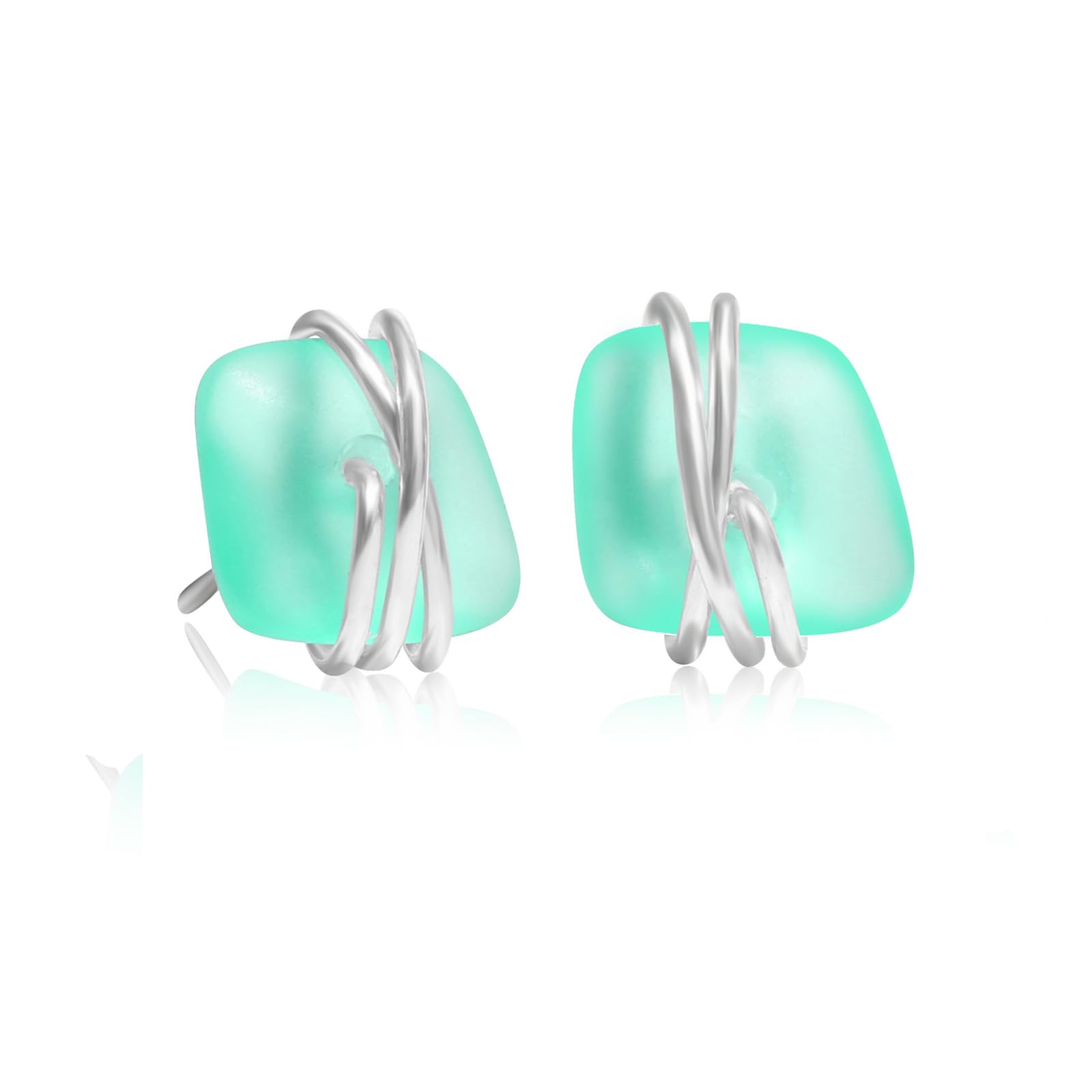 Sea Glass Earrings S925 Sterling Silver Hypoallergenic Handmade Stud Post Earrings Beach Glass Fashion Handcraft Jewelry earrings stud earrings from daughter son