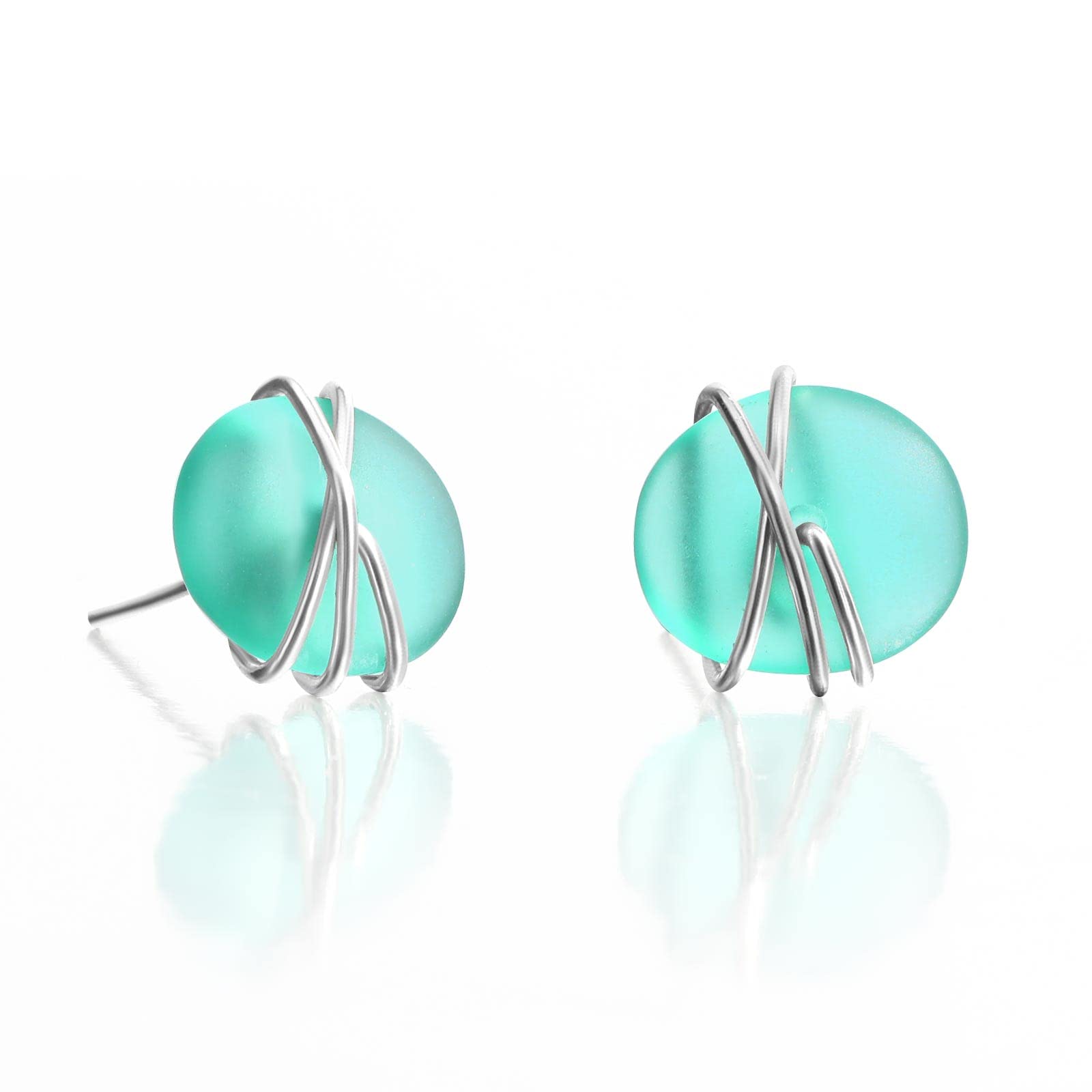 Sea Glass Earrings S925 Sterling Silver Hypoallergenic Handmade Stud Post Earrings Beach Glass Fashion Handcraft Jewelry earrings stud earrings from daughter son