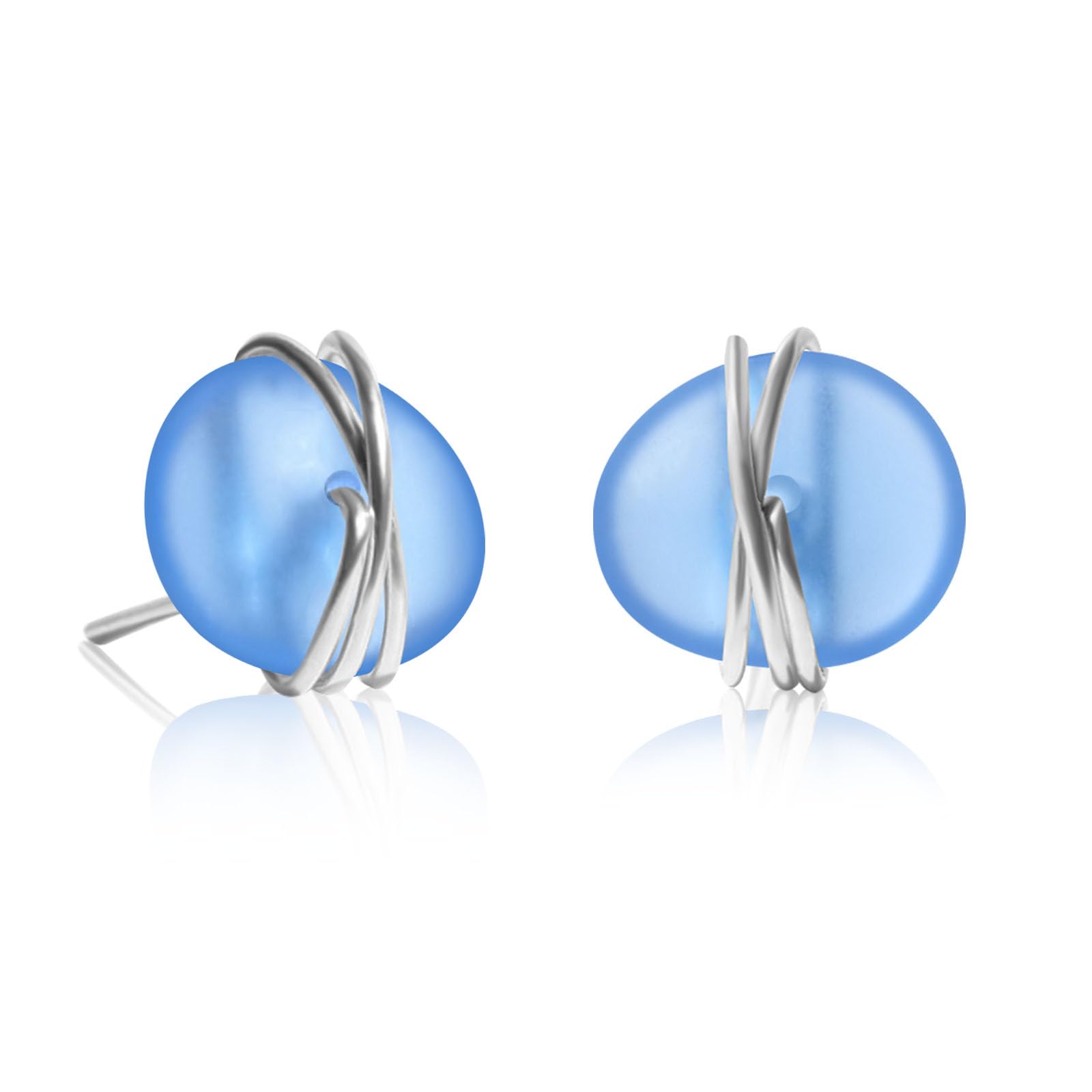 Sea Glass Earrings S925 Sterling Silver Hypoallergenic Handmade Stud Post Earrings Beach Glass Fashion Handcraft Jewelry earrings stud earrings from daughter son