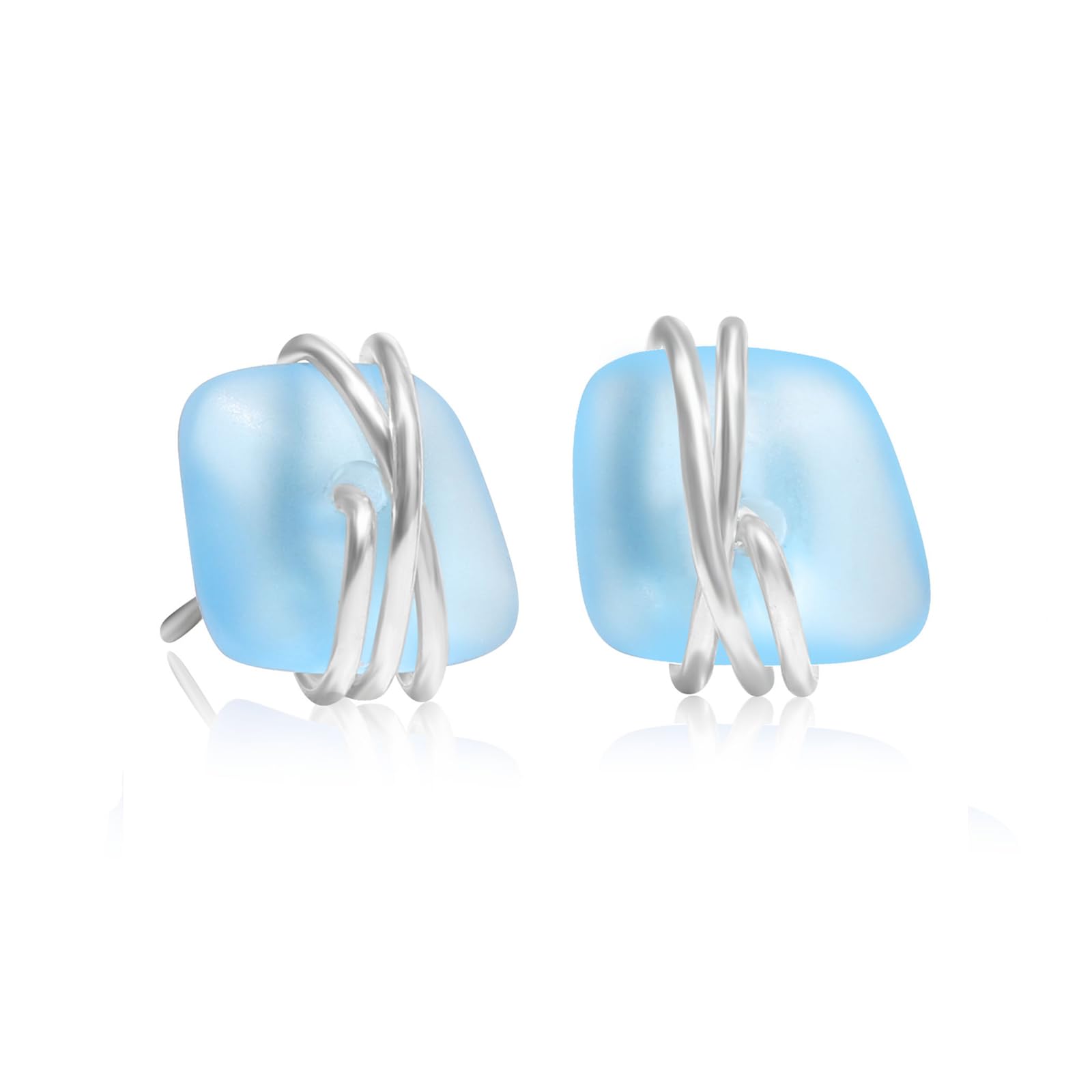 Sea Glass Earrings S925 Sterling Silver Hypoallergenic Handmade Stud Post Earrings Beach Glass Fashion Handcraft Jewelry earrings stud earrings from daughter son