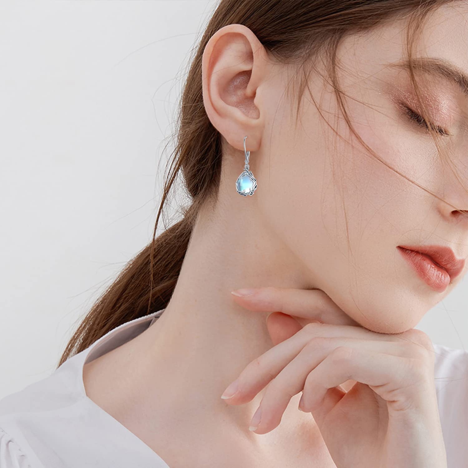 Butterfly/Fan/Mermaid Tail/Dragonfly/Celtic/Moonstone/Black Onyx/Moss Agate Teardrop Drop Dangle Earrings Jewelry Gifts for Women Mom Wife