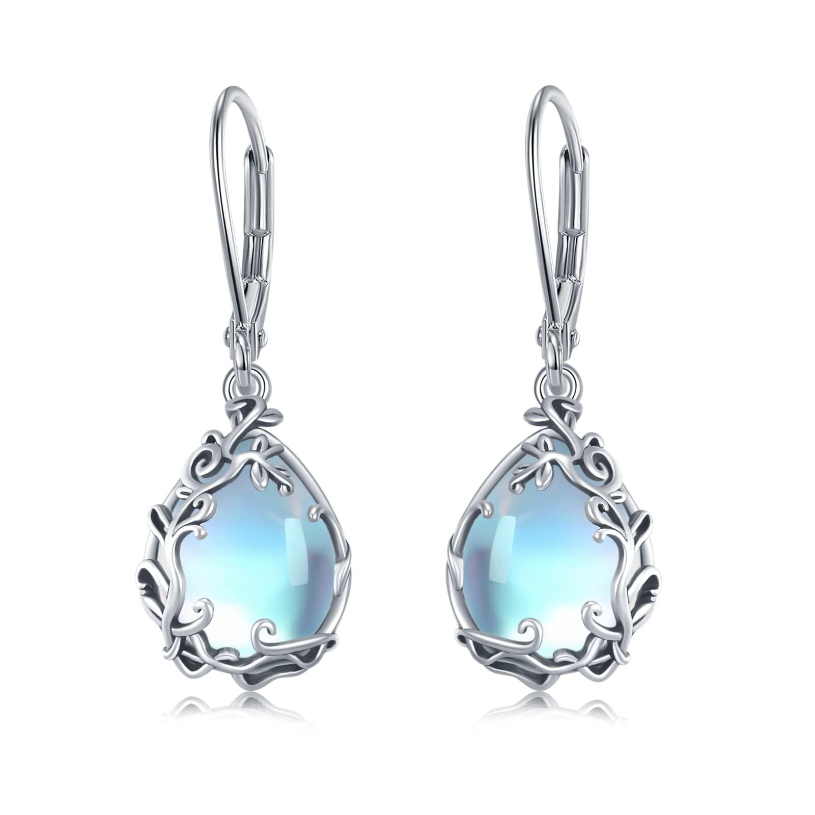 Butterfly/Fan/Mermaid Tail/Dragonfly/Celtic/Moonstone/Black Onyx/Moss Agate Teardrop Drop Dangle Earrings Jewelry Gifts for Women Mom Wife