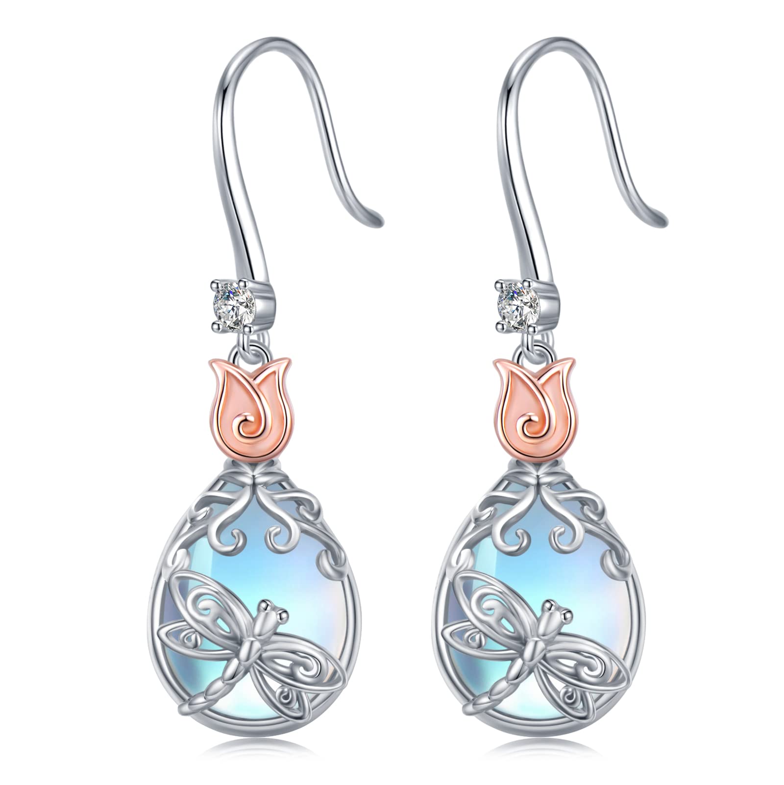 Butterfly/Fan/Mermaid Tail/Dragonfly/Celtic/Moonstone/Black Onyx/Moss Agate Teardrop Drop Dangle Earrings Jewelry Gifts for Women Mom Wife