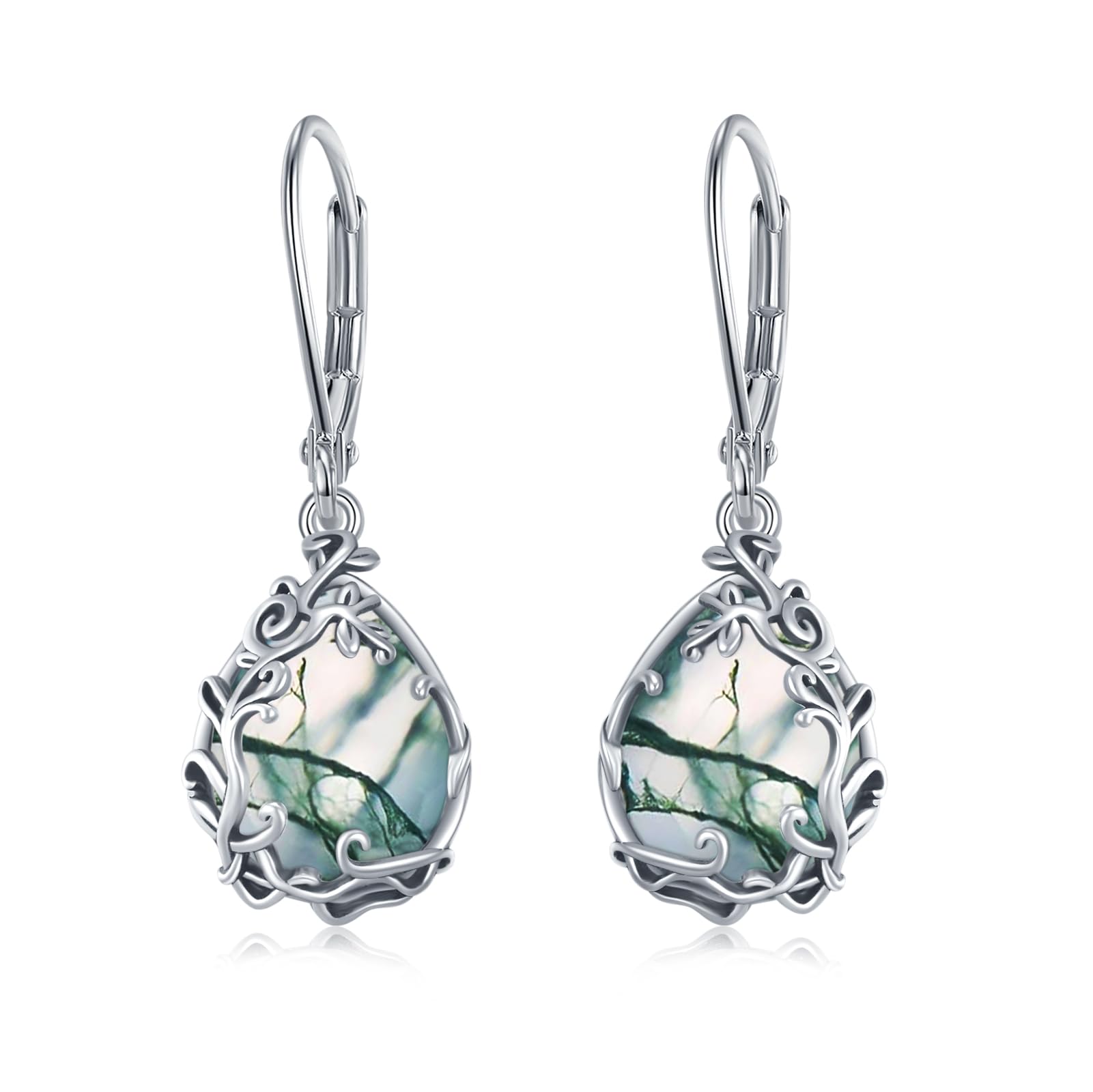 Butterfly/Fan/Mermaid Tail/Dragonfly/Celtic/Moonstone/Black Onyx/Moss Agate Teardrop Drop Dangle Earrings Jewelry Gifts for Women Mom Wife