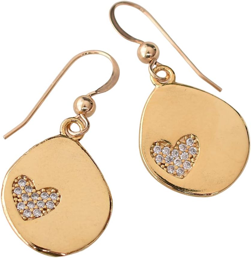 Designed By Stacey Handmade Unique Cubic Zirconia Heart Earrings, Goldtone Dangle Drop Earrings, Jewelry Gifts for Women, Birthday, Mother's Day, Anniversary, Wedding, Homecoming