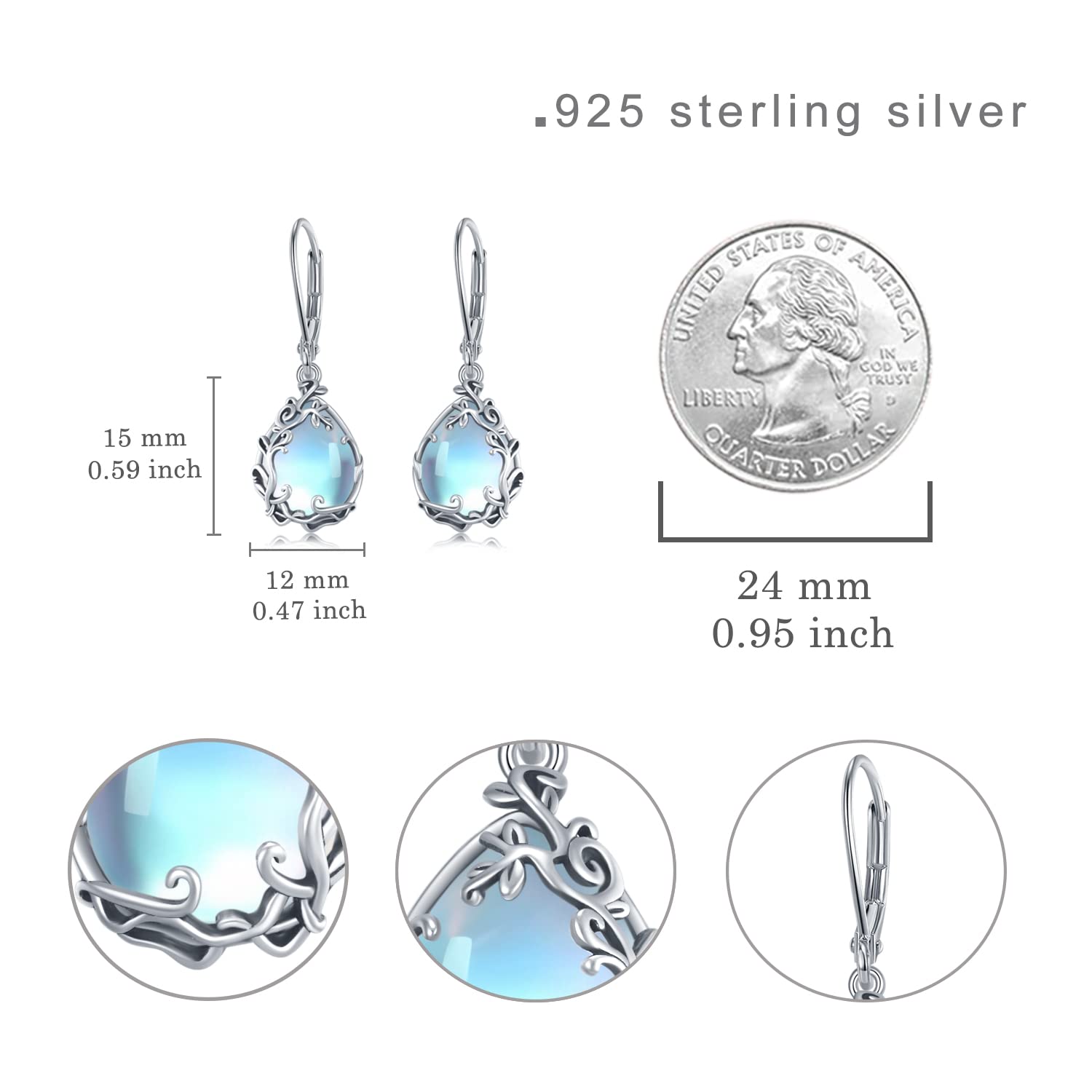 Butterfly/Fan/Mermaid Tail/Dragonfly/Celtic/Moonstone/Black Onyx/Moss Agate Teardrop Drop Dangle Earrings Jewelry Gifts for Women Mom Wife