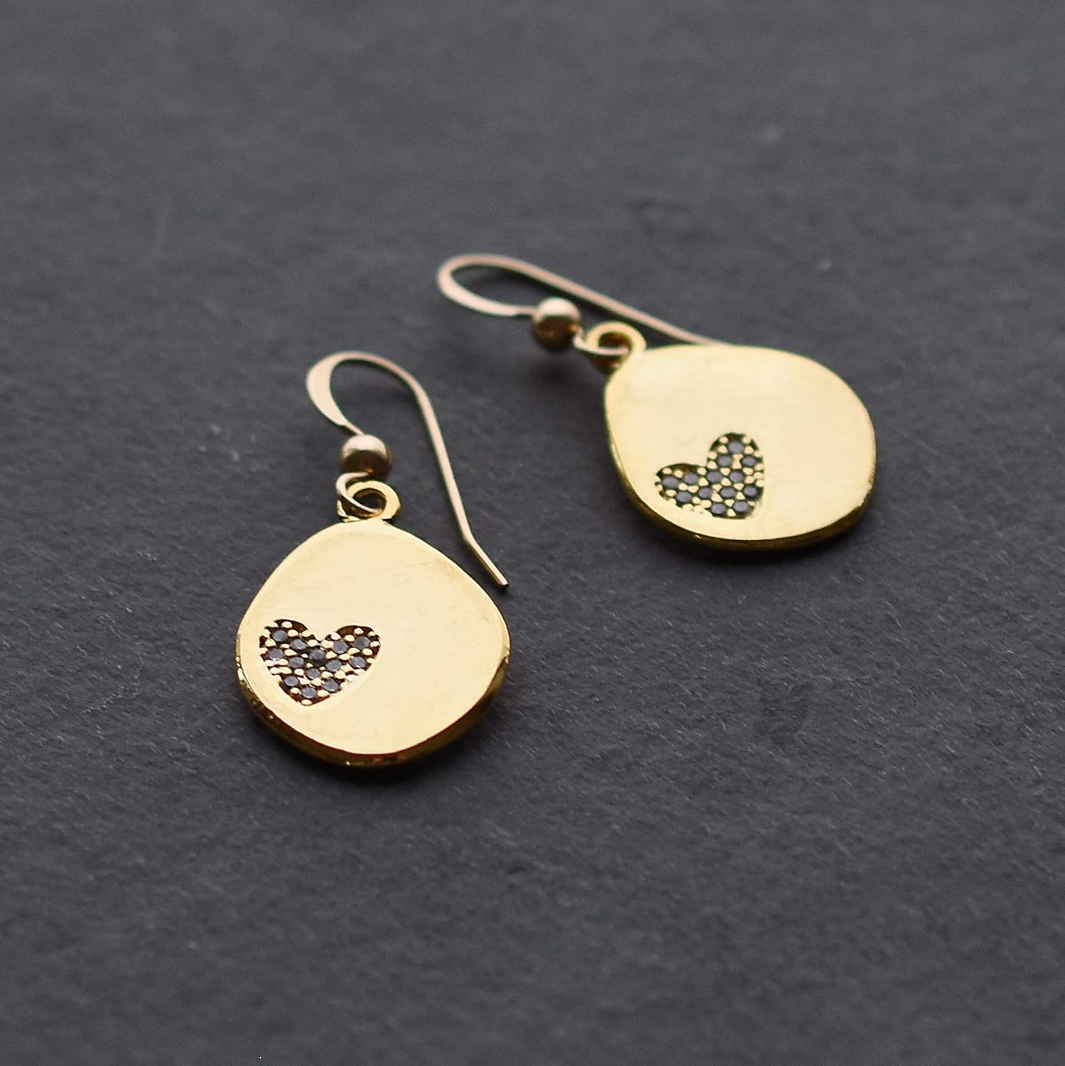 Designed By Stacey Handmade Unique Cubic Zirconia Heart Earrings, Goldtone Dangle Drop Earrings, Jewelry Gifts for Women, Birthday, Mother's Day, Anniversary, Wedding, Homecoming