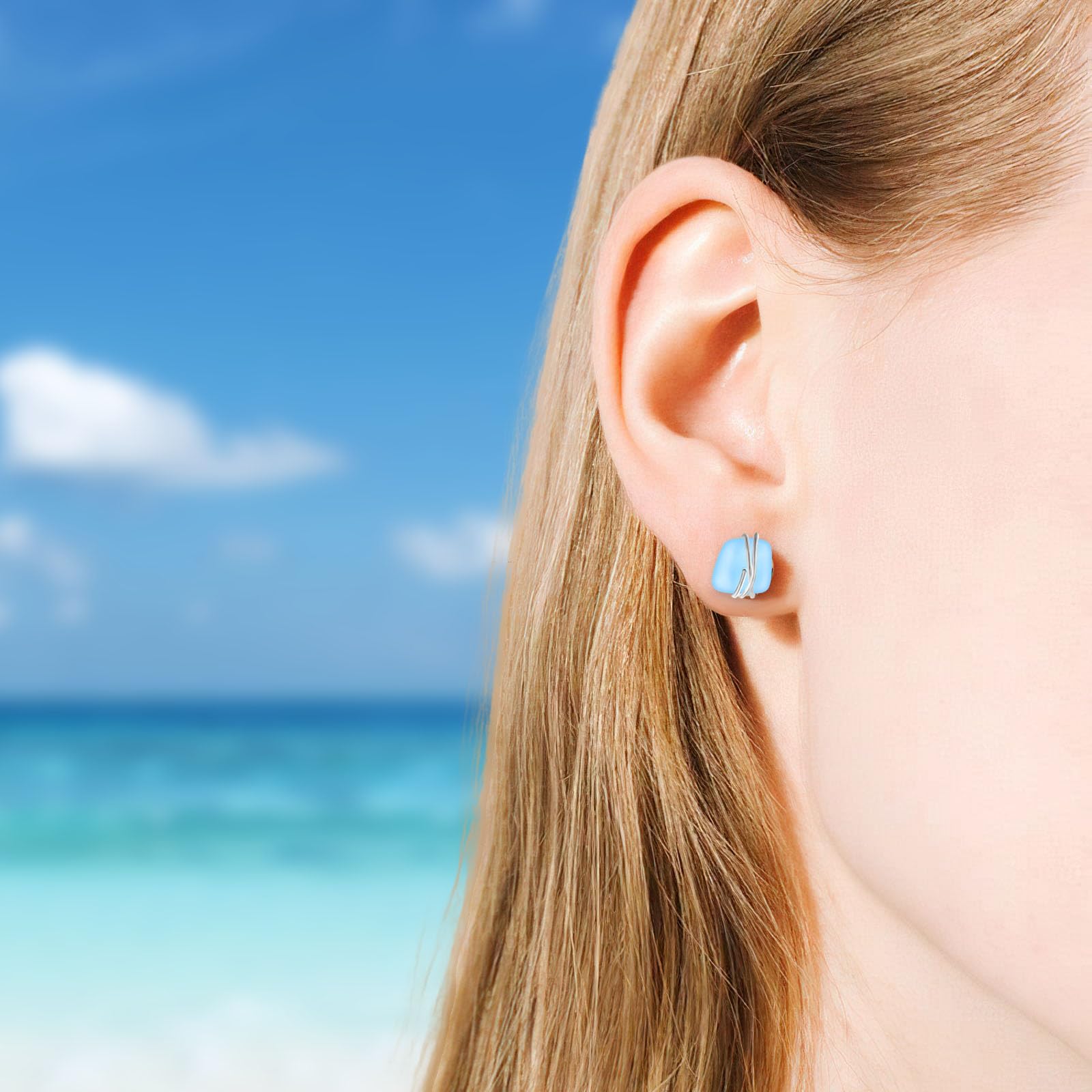 Sea Glass Earrings S925 Sterling Silver Hypoallergenic Handmade Stud Post Earrings Beach Glass Fashion Handcraft Jewelry earrings stud earrings from daughter son